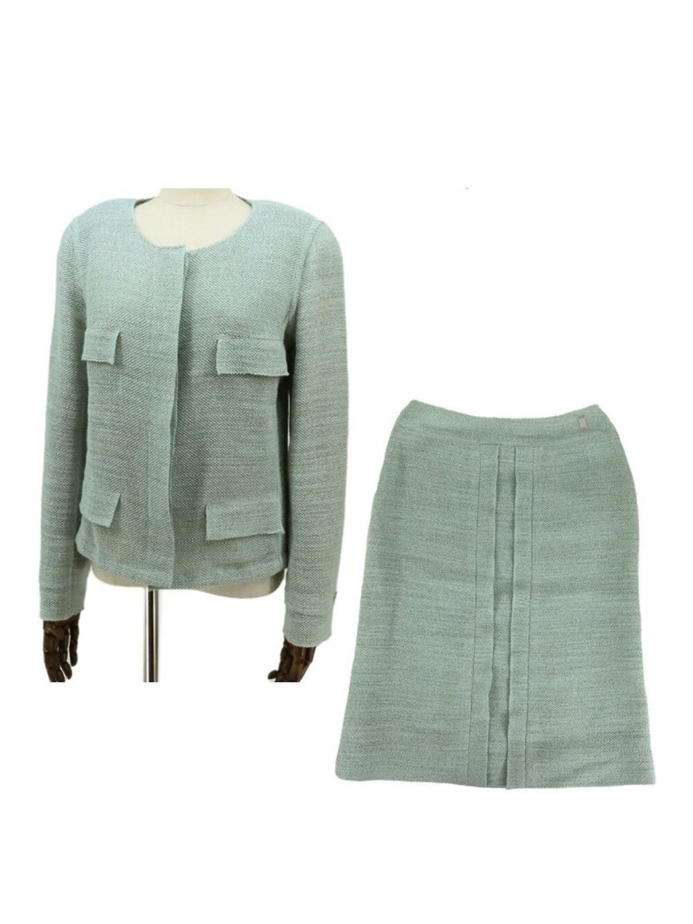 Chanel 99C Classic Jacket Wrap Skirt Set Light Blue Wool 38